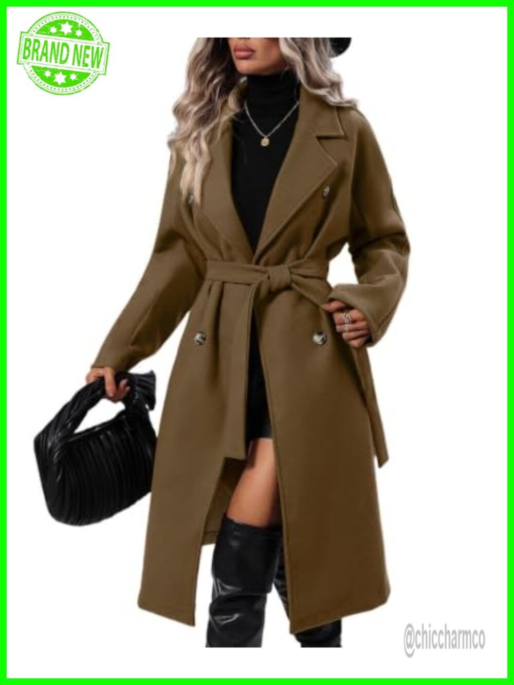 Wool Blend Pea Coat Long Trench Coat Double Breasted Oversized Winter